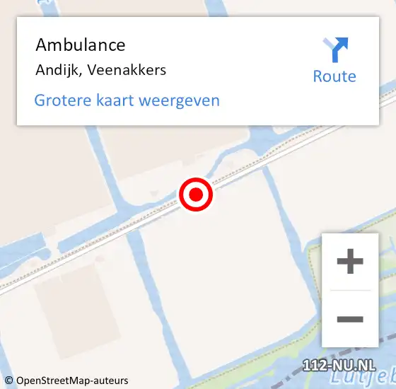 Locatie op kaart van de 112 melding: Ambulance Andijk, Veenakkers op 9 september 2019 08:23