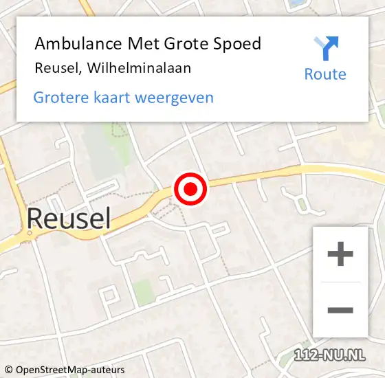 Locatie op kaart van de 112 melding: Ambulance Met Grote Spoed Naar Reusel, Wilhelminalaan op 9 september 2019 08:27