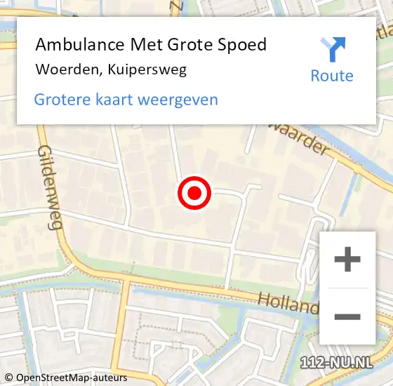 Locatie op kaart van de 112 melding: Ambulance Met Grote Spoed Naar Woerden, Kuipersweg op 9 september 2019 08:57