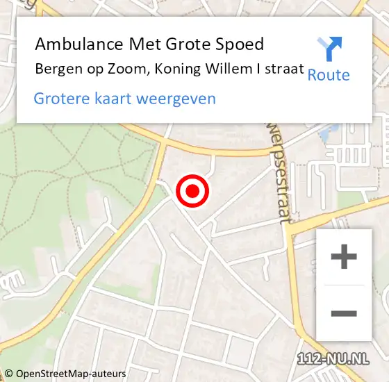 Locatie op kaart van de 112 melding: Ambulance Met Grote Spoed Naar Bergen op Zoom, Koning Willem I straat op 9 september 2019 09:00