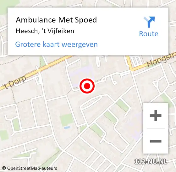 Locatie op kaart van de 112 melding: Ambulance Met Spoed Naar Heesch, 't Vijfeiken op 9 september 2019 10:24