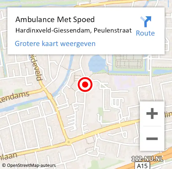 Locatie op kaart van de 112 melding: Ambulance Met Spoed Naar Hardinxveld-Giessendam, Peulenstraat op 9 september 2019 10:32