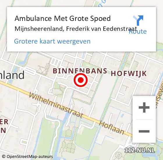 Locatie op kaart van de 112 melding: Ambulance Met Grote Spoed Naar Mijnsheerenland, Frederik van Eedenstraat op 9 september 2019 12:27