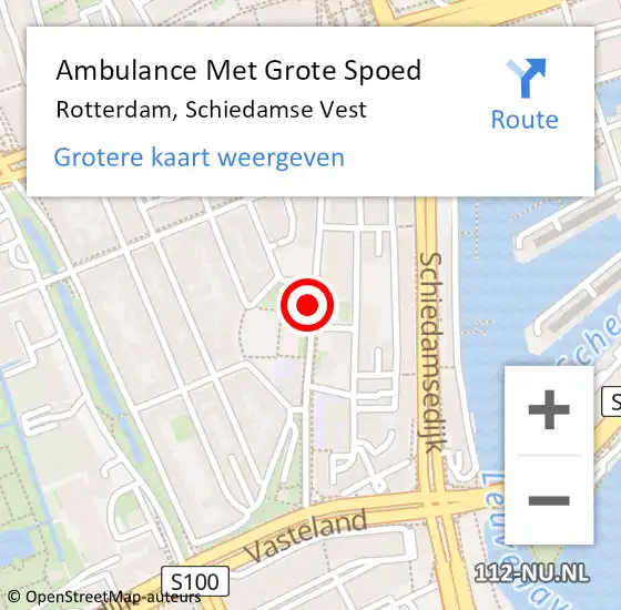 Locatie op kaart van de 112 melding: Ambulance Met Grote Spoed Naar Rotterdam, Schiedamse Vest op 9 september 2019 13:29