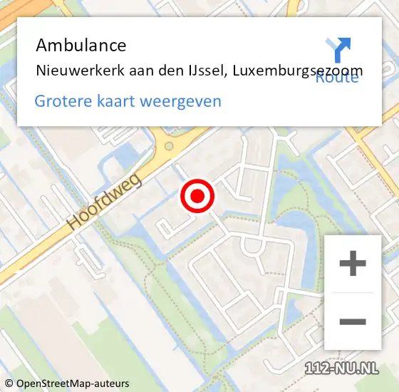 Locatie op kaart van de 112 melding: Ambulance Nieuwerkerk aan den IJssel, Luxemburgsezoom op 9 september 2019 15:40