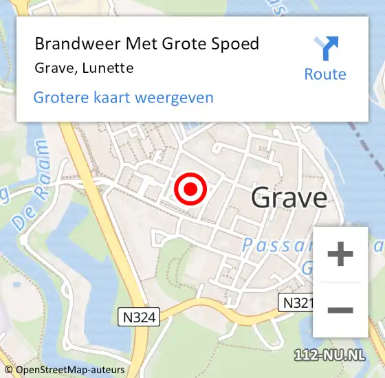 Locatie op kaart van de 112 melding: Brandweer Met Grote Spoed Naar Grave, Lunette op 9 september 2019 16:23