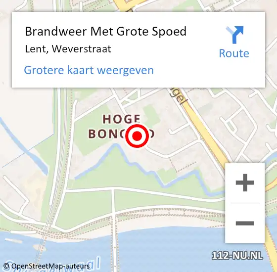 Locatie op kaart van de 112 melding: Brandweer Met Grote Spoed Naar Lent, Weverstraat op 9 september 2019 16:29