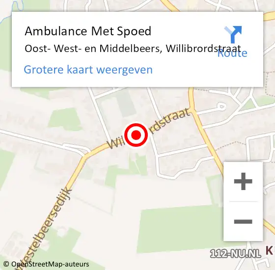 Locatie op kaart van de 112 melding: Ambulance Met Spoed Naar Oost- West- en Middelbeers, Willibrordstraat op 9 september 2019 16:31
