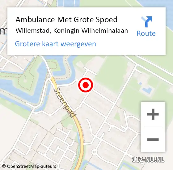 Locatie op kaart van de 112 melding: Ambulance Met Grote Spoed Naar Willemstad, Koningin Wilhelminalaan op 9 september 2019 16:42