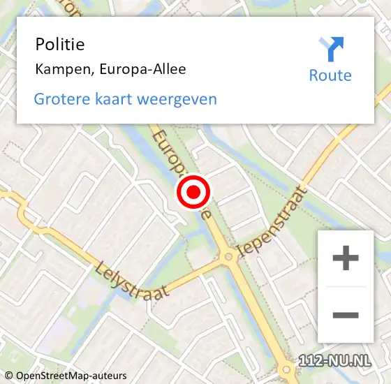 Locatie op kaart van de 112 melding: Politie Kampen, Europa-Allee op 9 september 2019 17:09