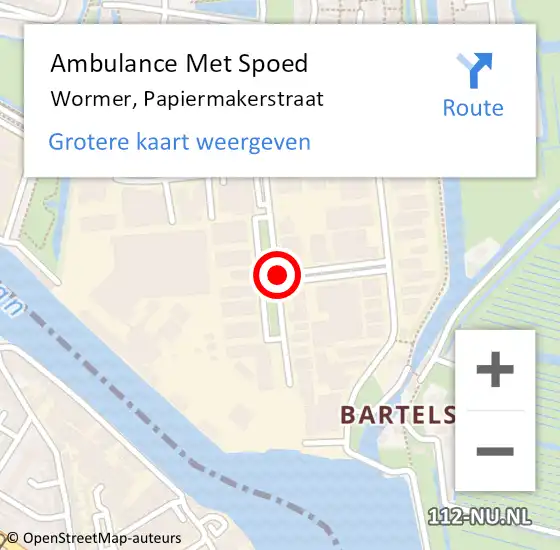 Locatie op kaart van de 112 melding: Ambulance Met Spoed Naar Wormer, Papiermakerstraat op 9 september 2019 17:16