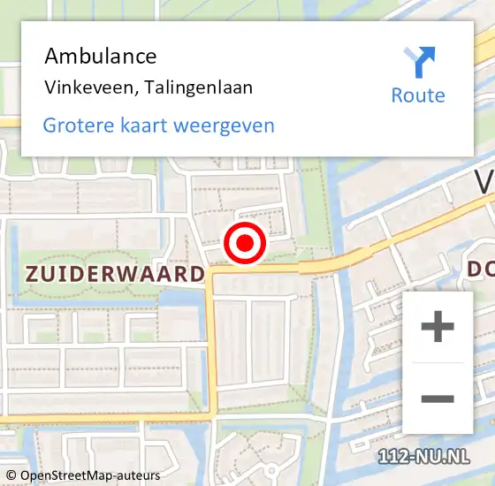 Locatie op kaart van de 112 melding: Ambulance Vinkeveen, Talingenlaan op 9 september 2019 17:57