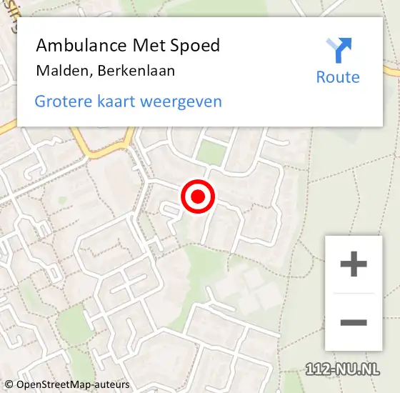 Locatie op kaart van de 112 melding: Ambulance Met Spoed Naar Malden, Berkenlaan op 9 september 2019 18:20