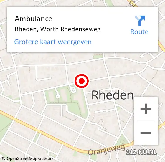 Locatie op kaart van de 112 melding: Ambulance Rheden, Worth Rhedenseweg op 9 september 2019 18:53
