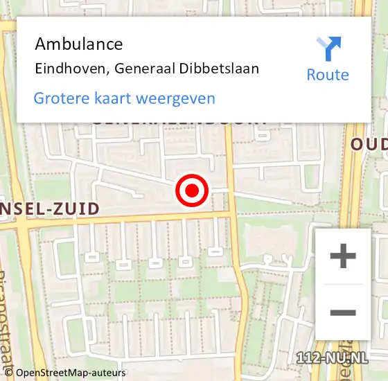 Locatie op kaart van de 112 melding: Ambulance Eindhoven, Generaal Dibbetslaan op 9 september 2019 18:57