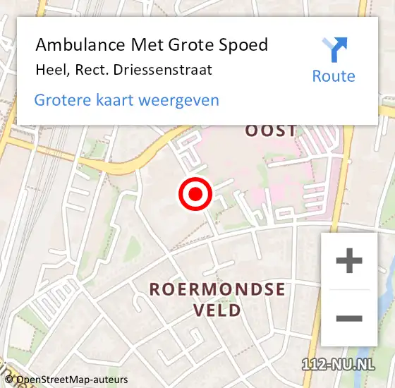 Locatie op kaart van de 112 melding: Ambulance Met Grote Spoed Naar Heel, Rect. Driessenstraat op 9 september 2019 20:15