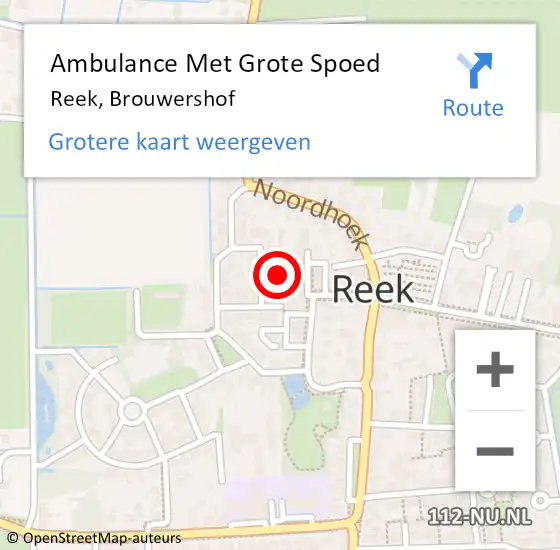 Locatie op kaart van de 112 melding: Ambulance Met Grote Spoed Naar Reek, Brouwershof op 10 september 2019 02:26