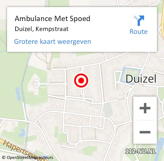 Locatie op kaart van de 112 melding: Ambulance Met Spoed Naar Duizel, Kempstraat op 10 september 2019 03:13