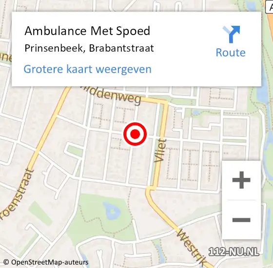 Locatie op kaart van de 112 melding: Ambulance Met Spoed Naar Prinsenbeek, Brabantstraat op 10 september 2019 05:30