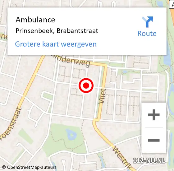 Locatie op kaart van de 112 melding: Ambulance Prinsenbeek, Brabantstraat op 10 september 2019 08:38