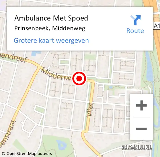 Locatie op kaart van de 112 melding: Ambulance Met Spoed Naar Prinsenbeek, Middenweg op 10 september 2019 08:51