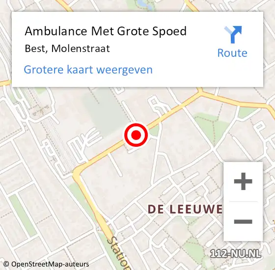 Locatie op kaart van de 112 melding: Ambulance Met Grote Spoed Naar Best, Molenstraat op 10 september 2019 09:01