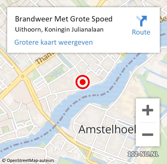 Locatie op kaart van de 112 melding: Brandweer Met Grote Spoed Naar Uithoorn, Koningin Julianalaan op 10 september 2019 09:03