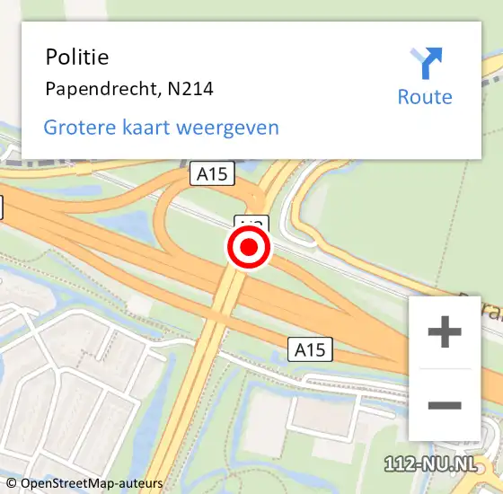 Locatie op kaart van de 112 melding: Politie Papendrecht, N214 op 10 september 2019 09:43