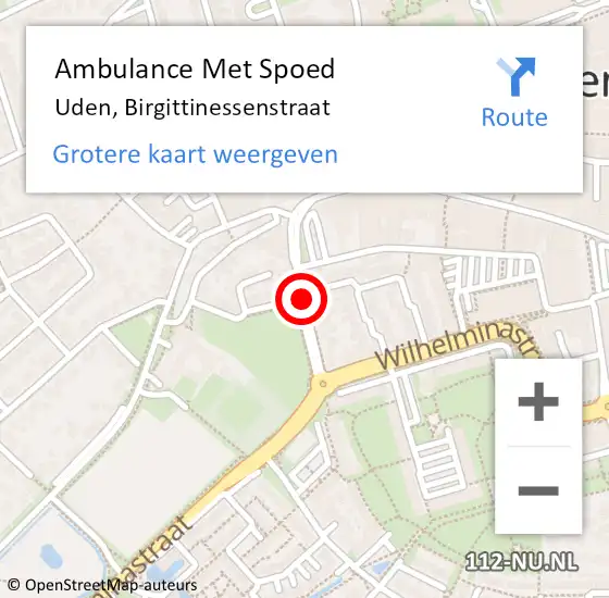 Locatie op kaart van de 112 melding: Ambulance Met Spoed Naar Uden, Birgittinessenstraat op 10 september 2019 09:43
