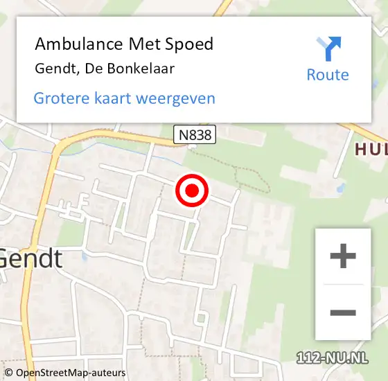 Locatie op kaart van de 112 melding: Ambulance Met Spoed Naar Gendt, De Bonkelaar op 10 september 2019 10:16
