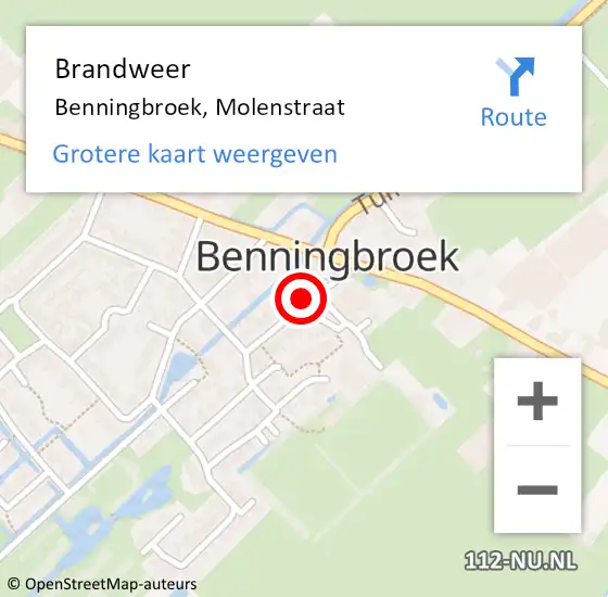 Locatie op kaart van de 112 melding: Brandweer Benningbroek, Molenstraat op 10 september 2019 11:09