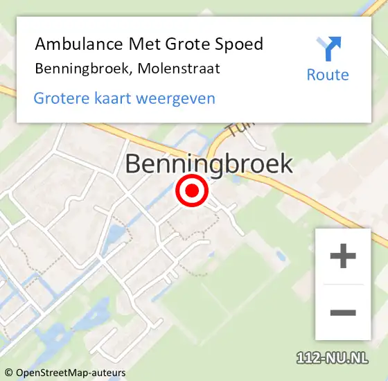 Locatie op kaart van de 112 melding: Ambulance Met Grote Spoed Naar Benningbroek, Molenstraat op 10 september 2019 11:19