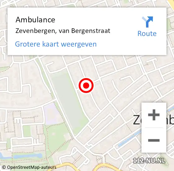 Locatie op kaart van de 112 melding: Ambulance Zevenbergen, van Bergenstraat op 10 september 2019 11:36