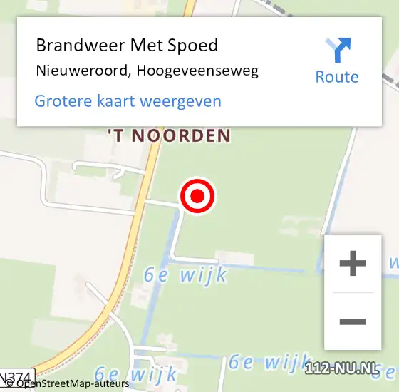 Locatie op kaart van de 112 melding: Brandweer Met Spoed Naar Nieuweroord, Hoogeveenseweg op 10 september 2019 11:44