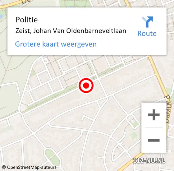 Locatie op kaart van de 112 melding: Politie Zeist, Johan Van Oldenbarneveltlaan op 10 september 2019 14:29