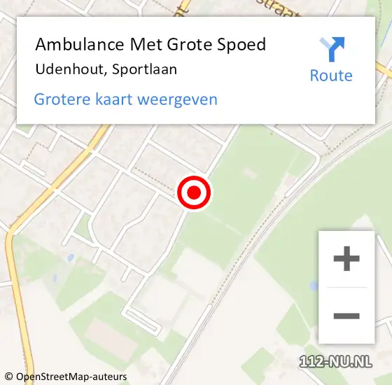 Locatie op kaart van de 112 melding: Ambulance Met Grote Spoed Naar Udenhout, Sportlaan op 10 september 2019 14:57