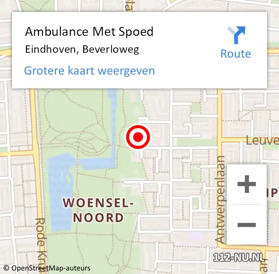 Locatie op kaart van de 112 melding: Ambulance Met Spoed Naar Eindhoven, Beverloweg op 10 september 2019 15:03