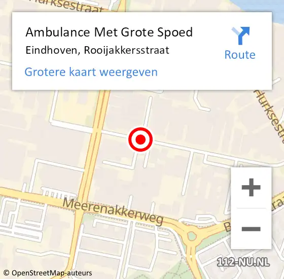 Locatie op kaart van de 112 melding: Ambulance Met Grote Spoed Naar Eindhoven, Rooijakkersstraat op 10 september 2019 15:26