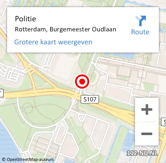 Locatie op kaart van de 112 melding: Politie Rotterdam, Burgemeester Oudlaan op 10 september 2019 15:32