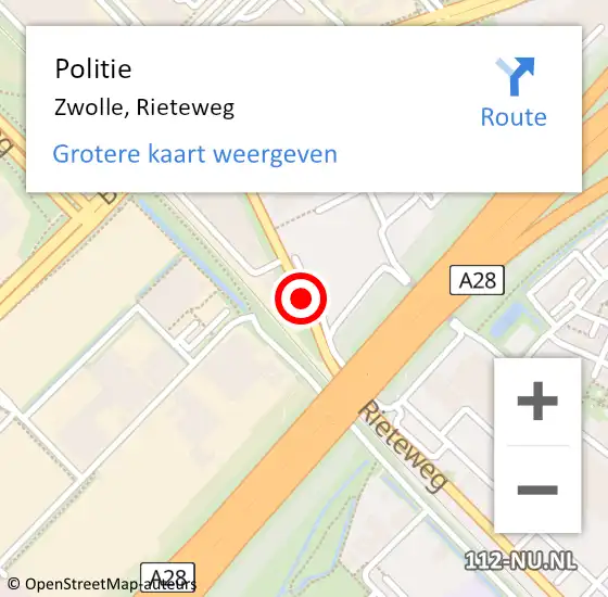 Locatie op kaart van de 112 melding: Politie Zwolle, Rieteweg op 10 september 2019 16:26