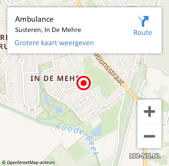 Locatie op kaart van de 112 melding: Ambulance Susteren, In De Mehre op 10 september 2019 16:31