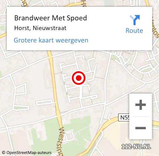 Locatie op kaart van de 112 melding: Brandweer Met Spoed Naar Horst, Nieuwstraat op 10 september 2019 17:22