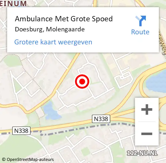 Locatie op kaart van de 112 melding: Ambulance Met Grote Spoed Naar Doesburg, Molengaarde op 10 september 2019 18:15