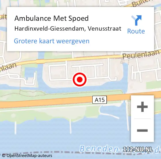 Locatie op kaart van de 112 melding: Ambulance Met Spoed Naar Hardinxveld-Giessendam, Venusstraat op 10 september 2019 18:37