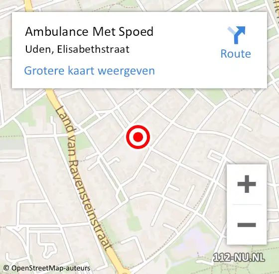 Locatie op kaart van de 112 melding: Ambulance Met Spoed Naar Uden, Elisabethstraat op 10 september 2019 18:38