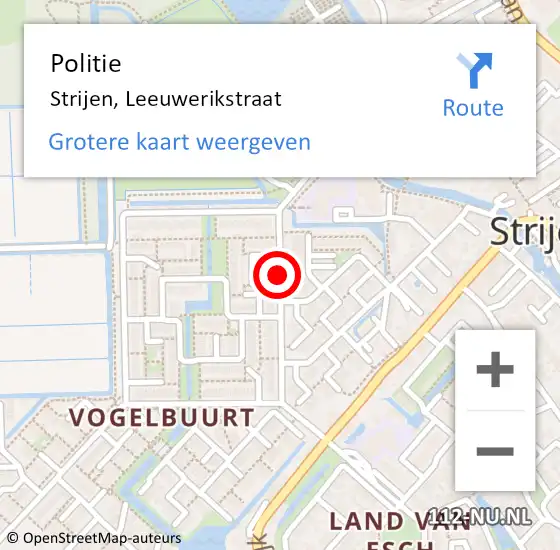 Locatie op kaart van de 112 melding: Politie Strijen, Leeuwerikstraat op 10 september 2019 19:32