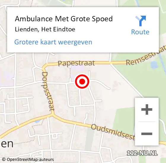 Locatie op kaart van de 112 melding: Ambulance Met Grote Spoed Naar Lienden, Het Eindtoe op 10 september 2019 20:23