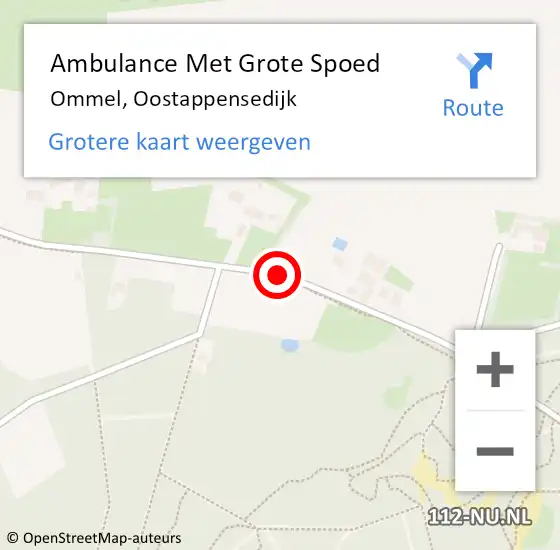 Locatie op kaart van de 112 melding: Ambulance Met Grote Spoed Naar Ommel, Oostappensedijk op 10 september 2019 20:53