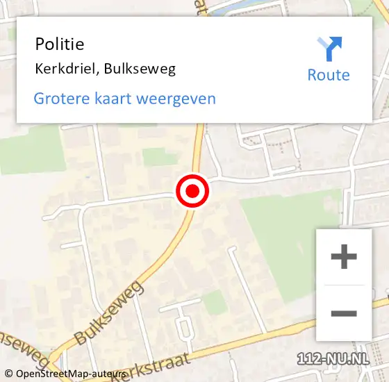 Locatie op kaart van de 112 melding: Politie Kerkdriel, Bulkseweg op 10 september 2019 21:00