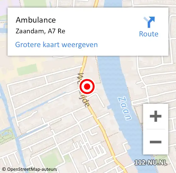 Locatie op kaart van de 112 melding: Ambulance Zaandam, A8 Li op 11 september 2019 03:38